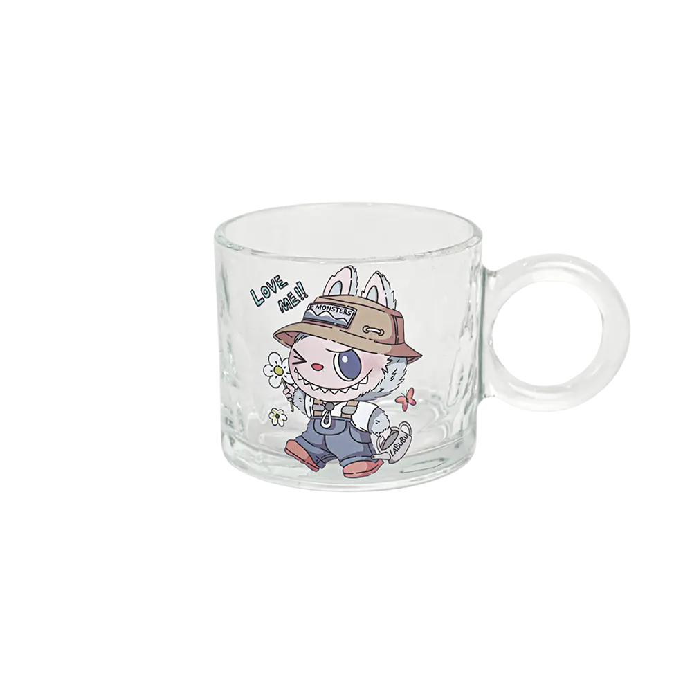 Glass labubu design transparent mug