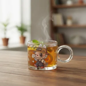 Glass labubu design transparent mug1