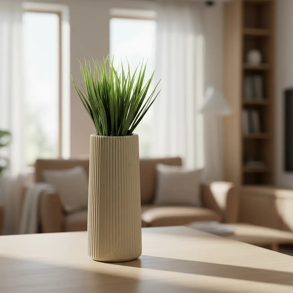 Green plant 31cm with plastic beige vase1