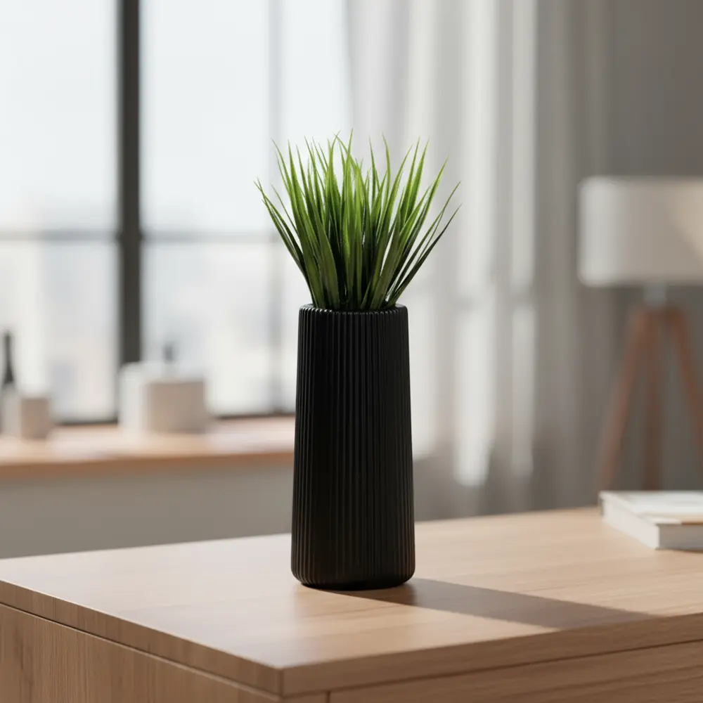 Green-Plant-31cm-with-Plastic-Black-Vase1 Green plant 31cm with plastic black vase1