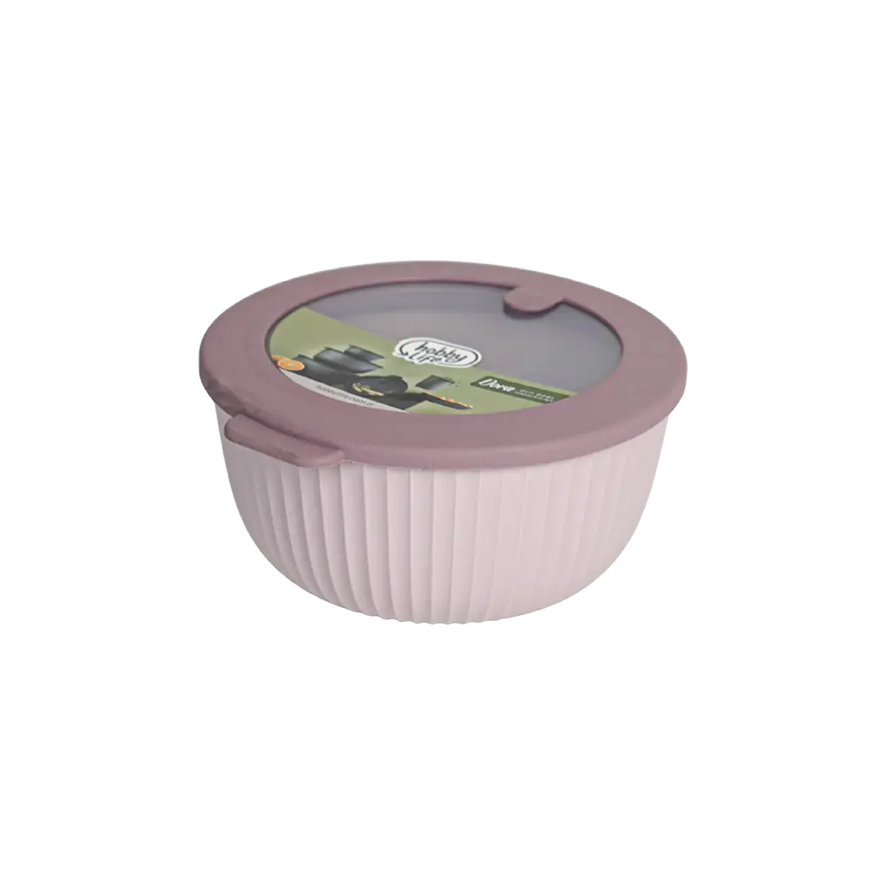 Hobbylife 1.3l ribbed design pink bowl with lid