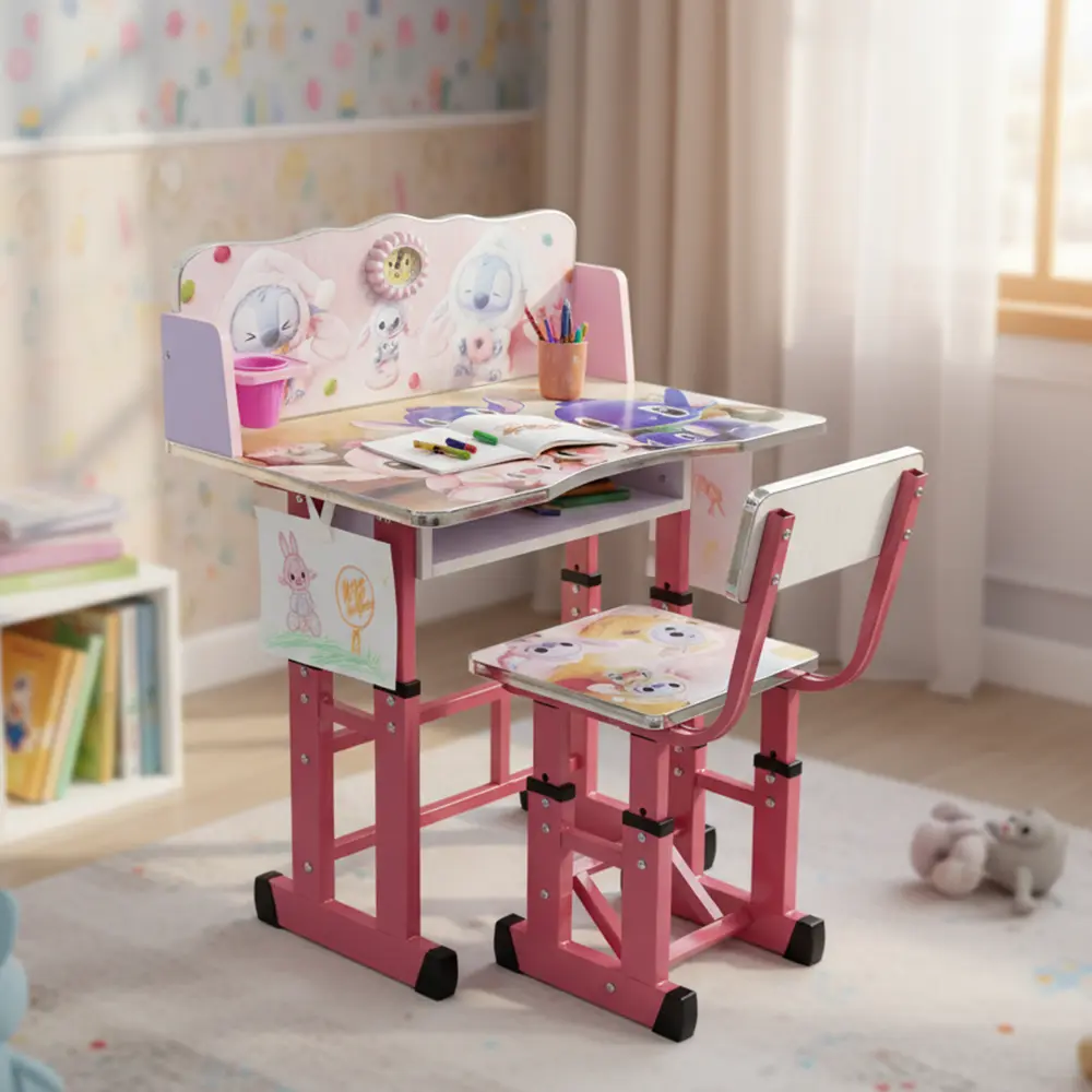 Kids-Adjustable-Stitch-Design-Pink-Table-and-Chair-Set3 Kids adjustable stitch design pink table and chair set3