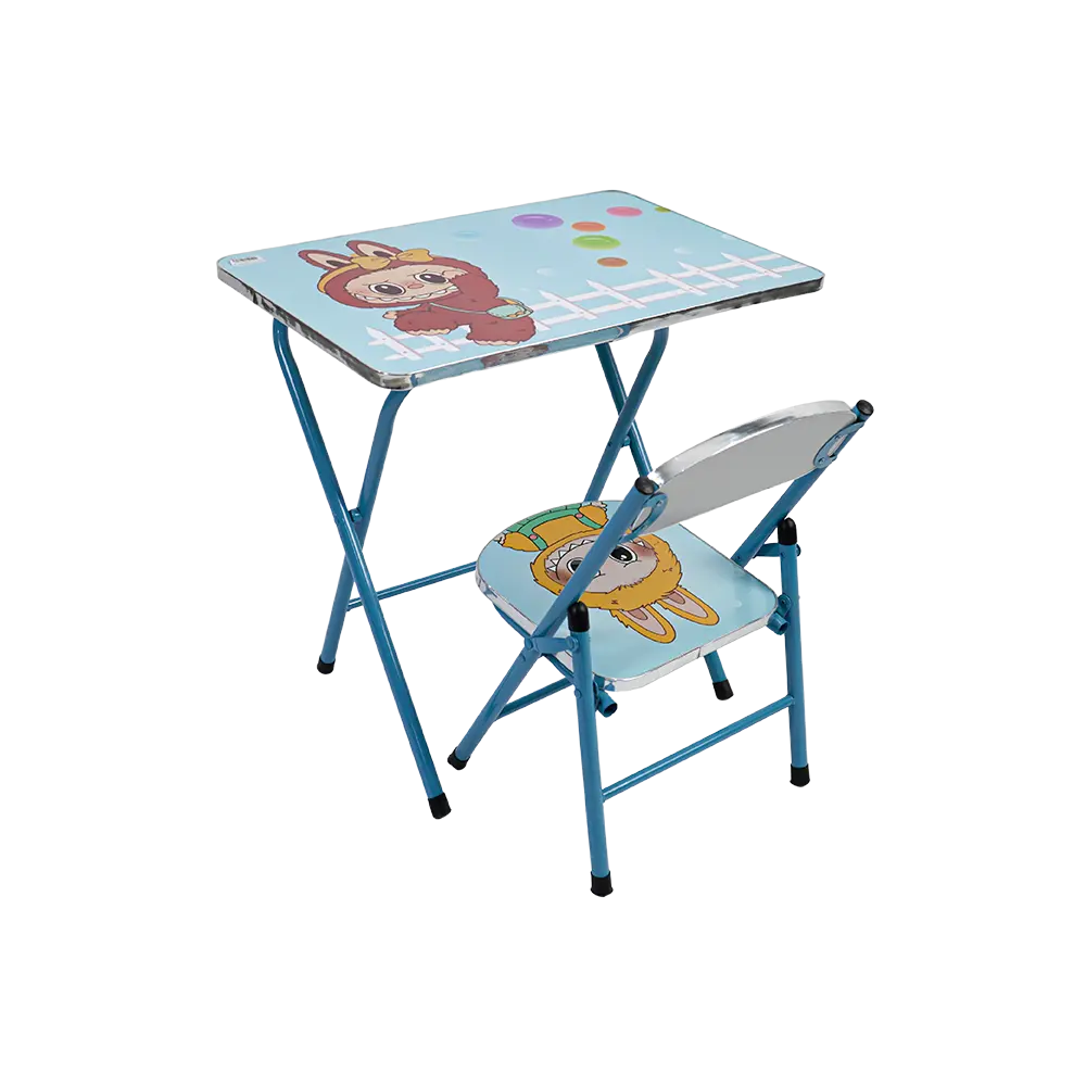 Kids folding labubu design blue table and chair set