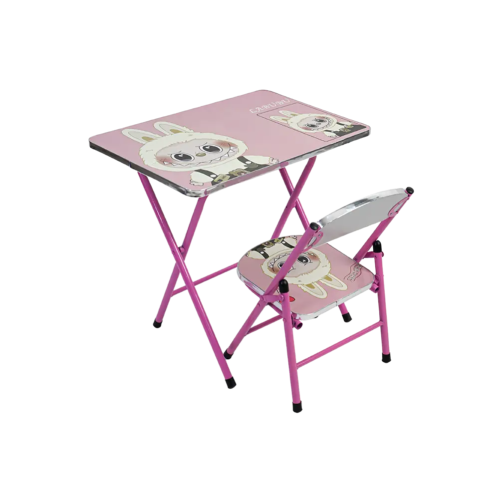 Kids folding labubu design pink table and chair set