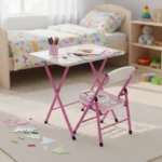 Kids folding labubu design pink table and chair set3