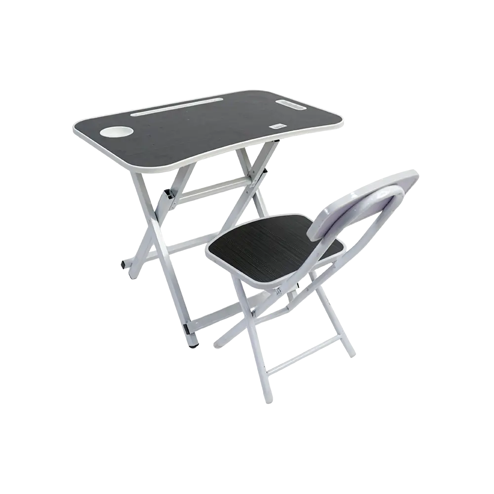 Kids folding ribbed design grey table and chair set