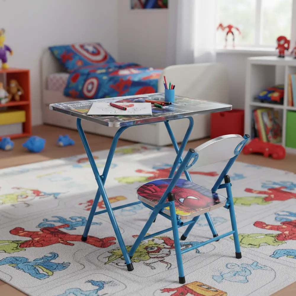 Kids-Folding-Spiderman-Design-Blue-Table-and-Chair-Set3 Kids folding spiderman design blue table and chair set3