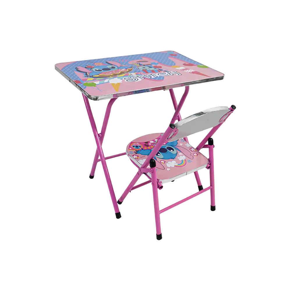 Kids folding stitch design pink table and chair set