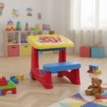 Kids-Multicolor-Desk-with-Attached-Bench1 Kids multicolor desk with attached bench1