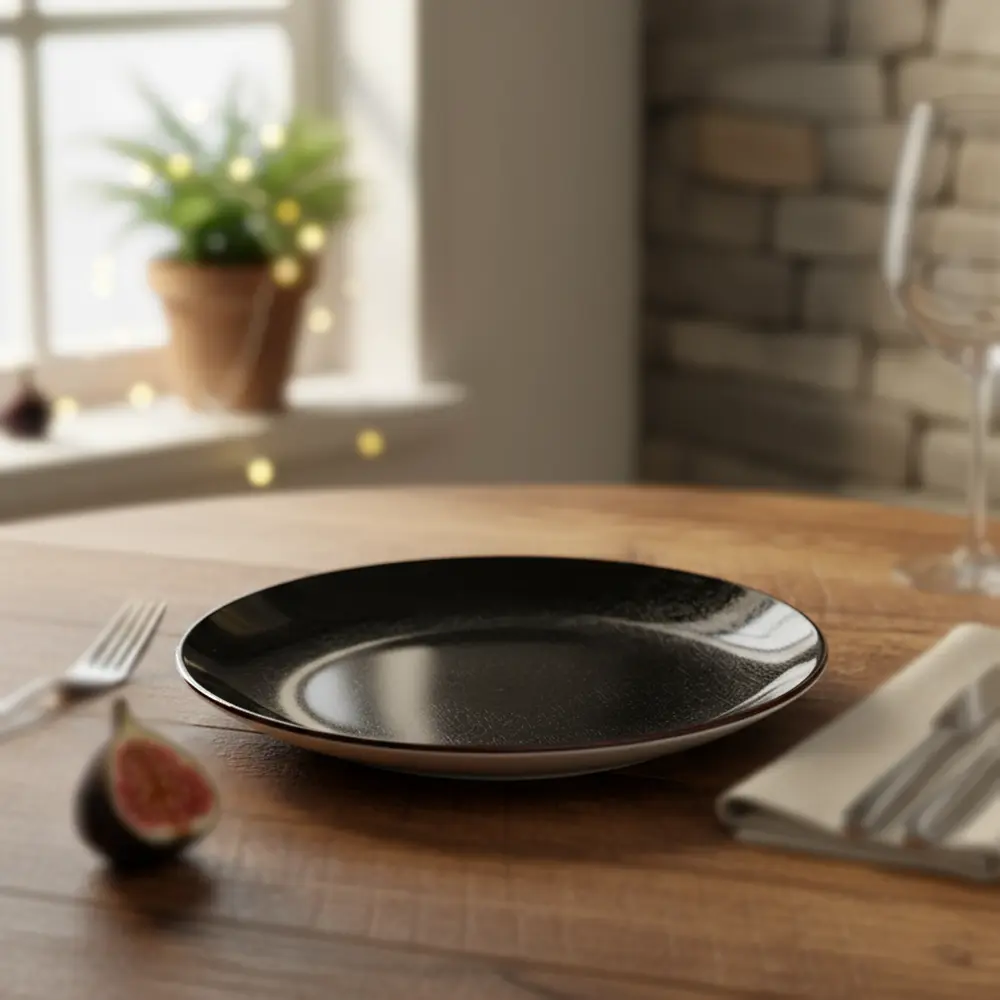 La table elegante porcelain 19.5cm black flat plate1