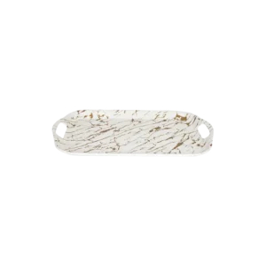 Melamine 33x27cm marbled design gold & white tray