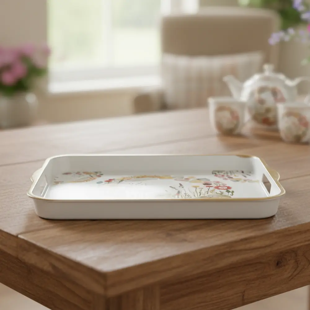 Melamine-37.5x30cm-Floral-Design-Rectangular-Tray1 Melamine 37.5x30cm floral design rectangular tray1