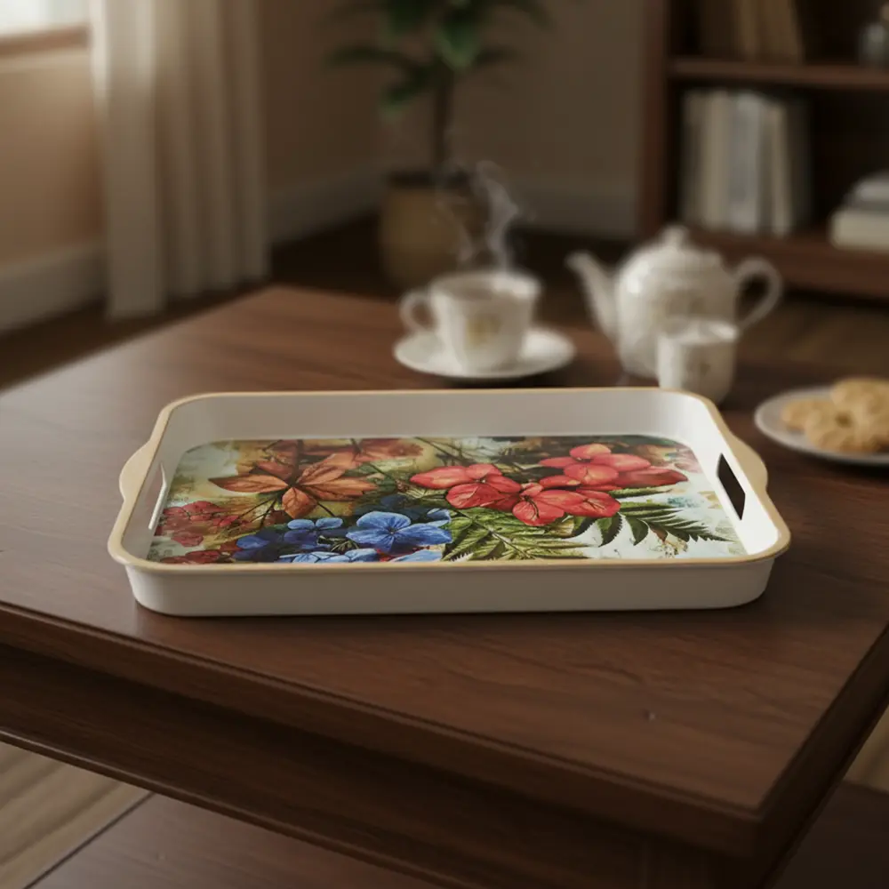 Melamine 37.5x30cm flowers design rectangular tray1