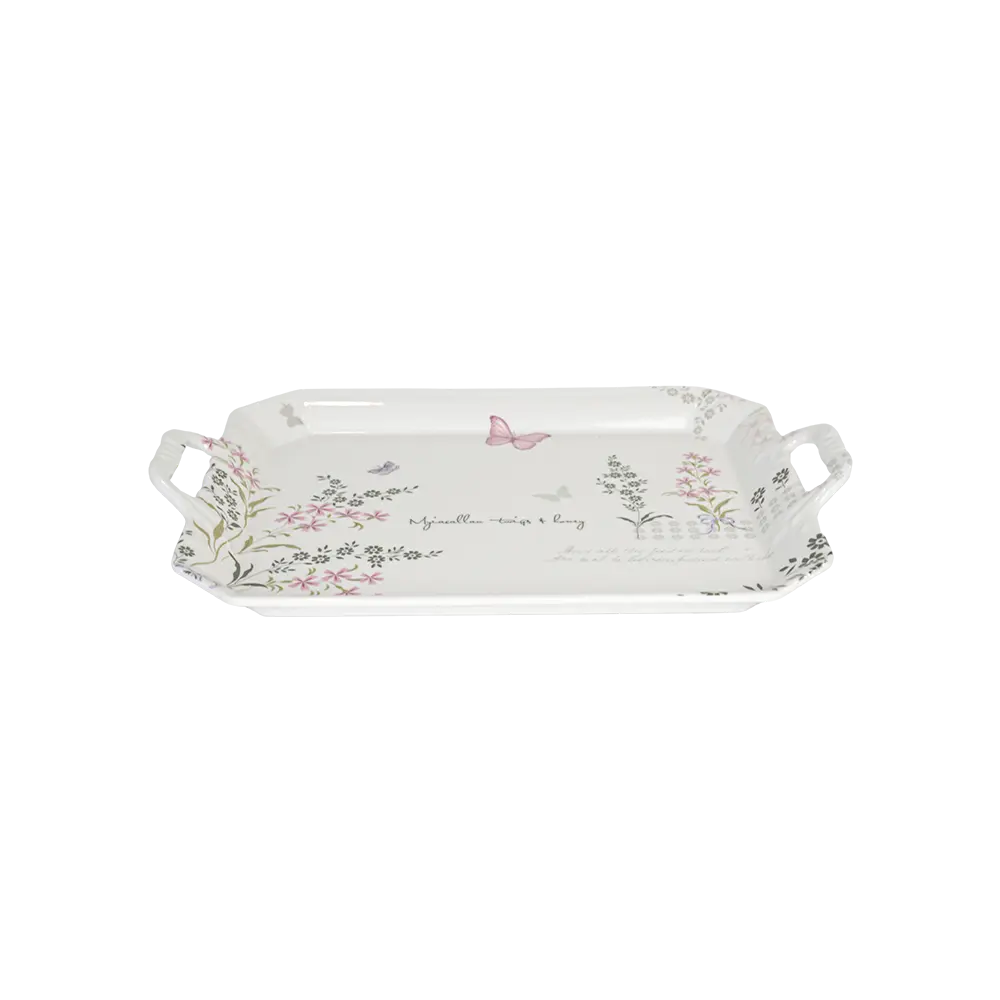 Melamine-37.5x30cm-Rectangular-Flowers-Design-Tray Melamine 37.5x30cm rectangular flowers design tray