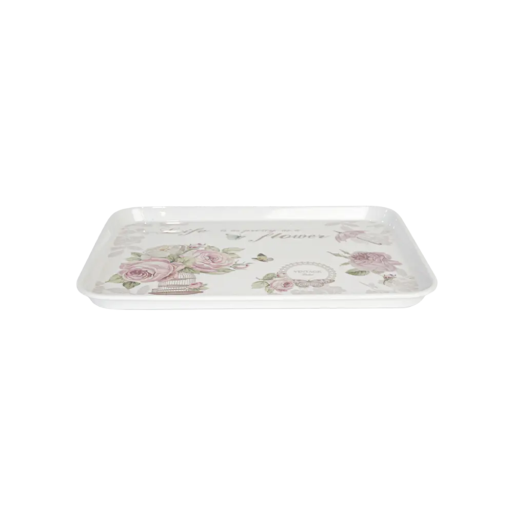 Melamine 38x29cm rectangular pink flowers design tray