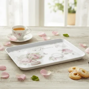 Melamine 38x29cm rectangular pink flowers design tray1