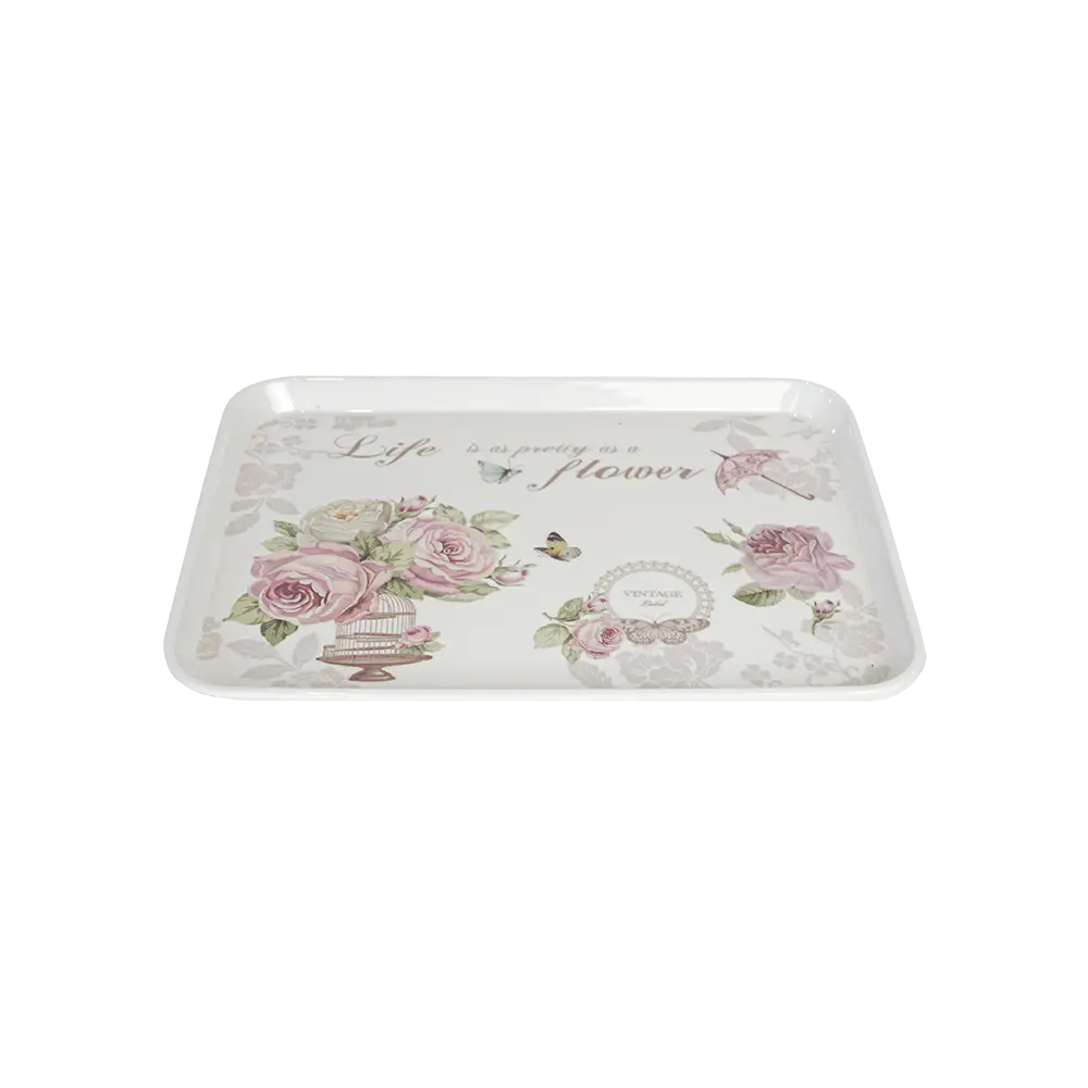 Melamine 38x29cm rectangular pink flowers design tray2