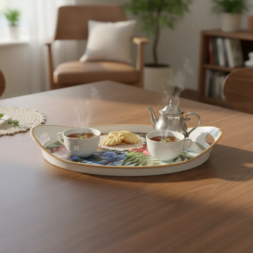 Melamine 44.5x32.5cm floral design oval tray1