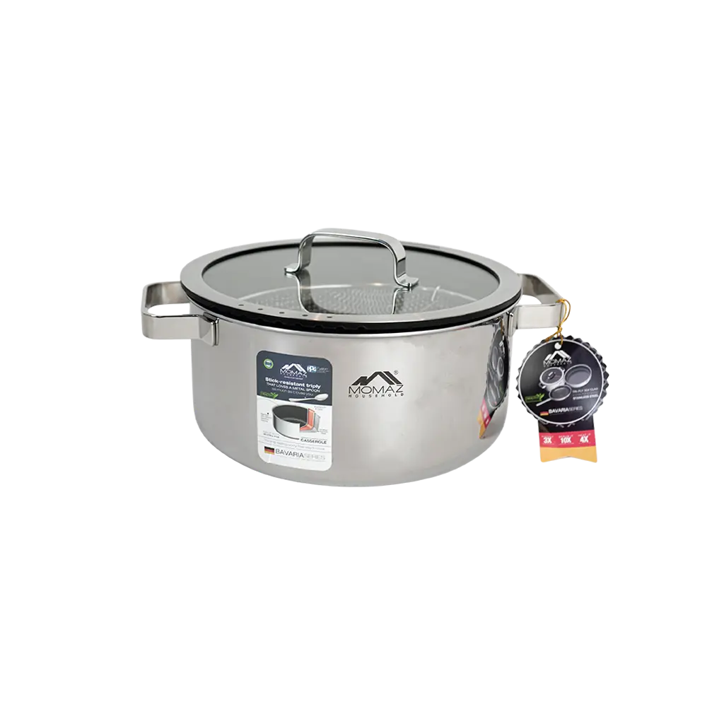 Momaz 20cm stick resistant frying pot with glass lid & strainer