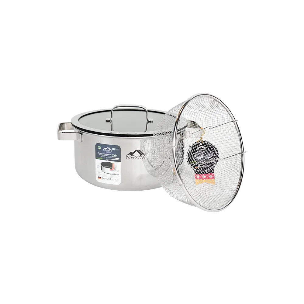 Momaz 20cm stick resistant frying pot with glass lid & strainer2