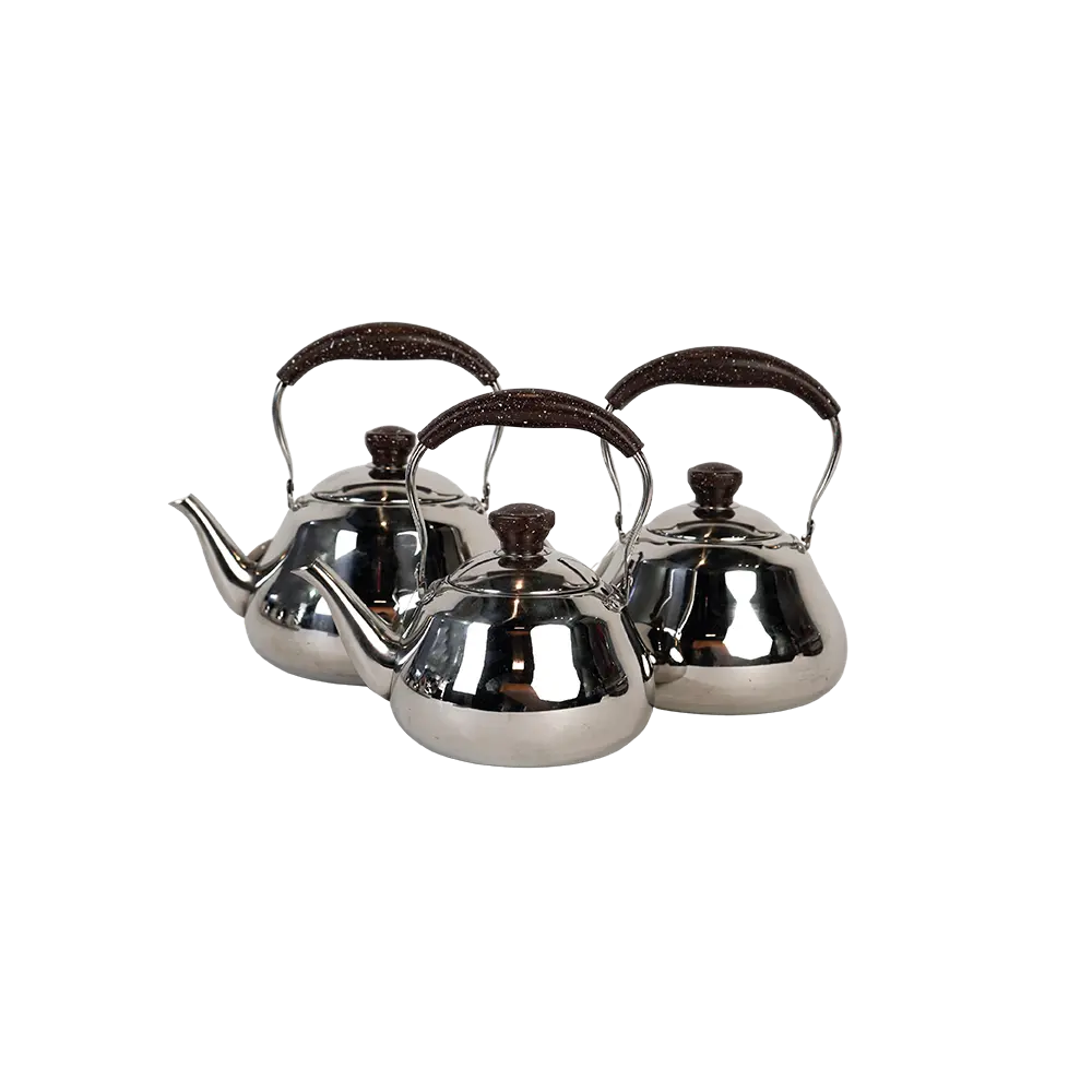 Momaz 3pcs stainless tea pots set with brown granite handle
