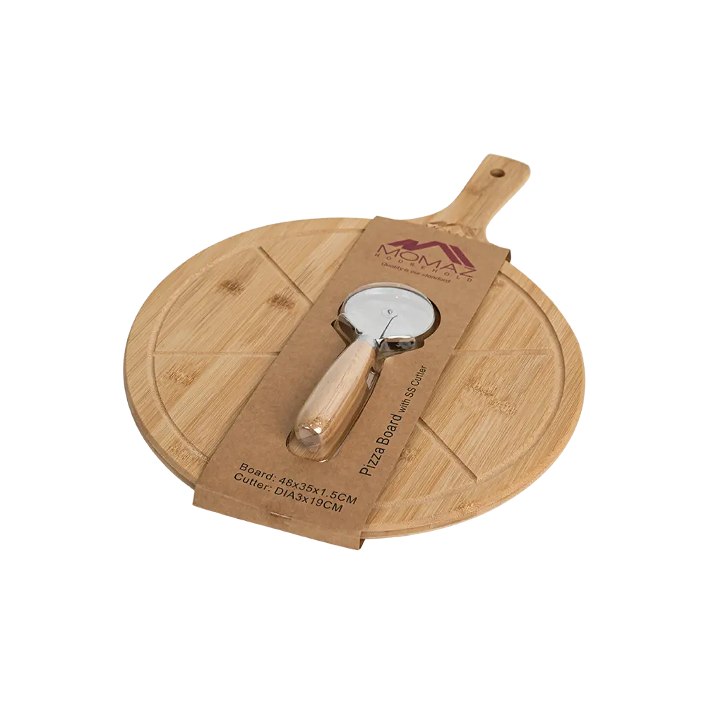 Momaz 48x35x1.5cm bamboo pizza board with ss cutter