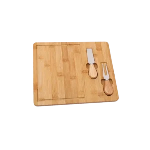 Momaz bamboo serving board set with cutter and fork
