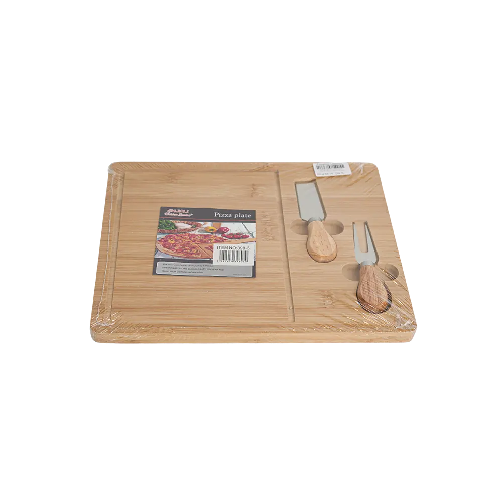 Momaz bamboo serving board set with cutter and fork2