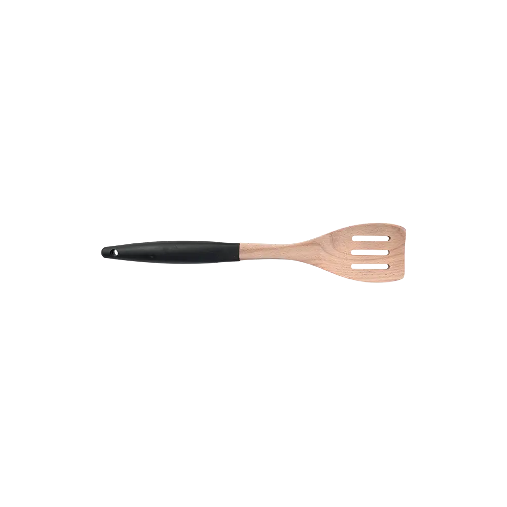 Momaz wooden slotted turner with silicone handle