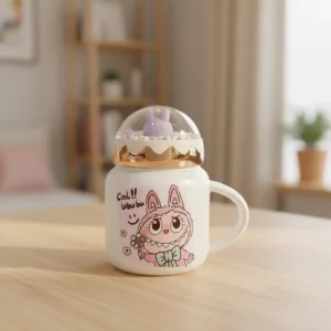 Porcelain cool labubu design mug with lid1