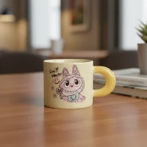 Porcelain cool labubu design yellow mug1