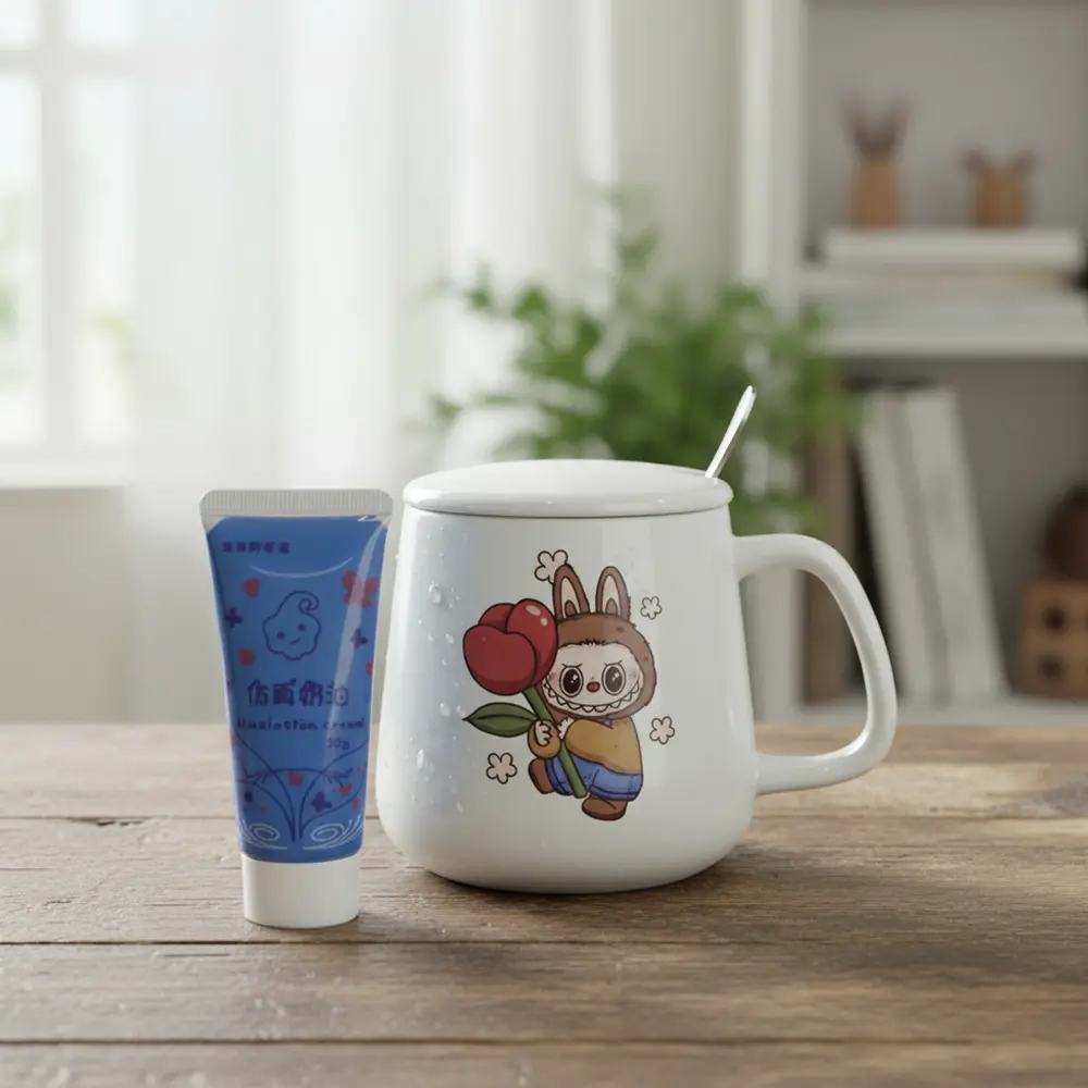 Porcelain-Labubu-Design-Blue-Mug-with-Spoon,-Stickers-&-Glue1 Porcelain labubu design blue mug with spoon, stickers & glue1