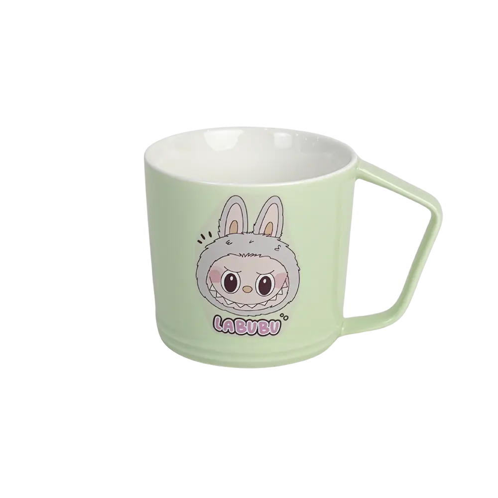 Porcelain labubu design green mug 1