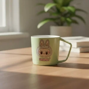 Porcelain labubu design green mug 11