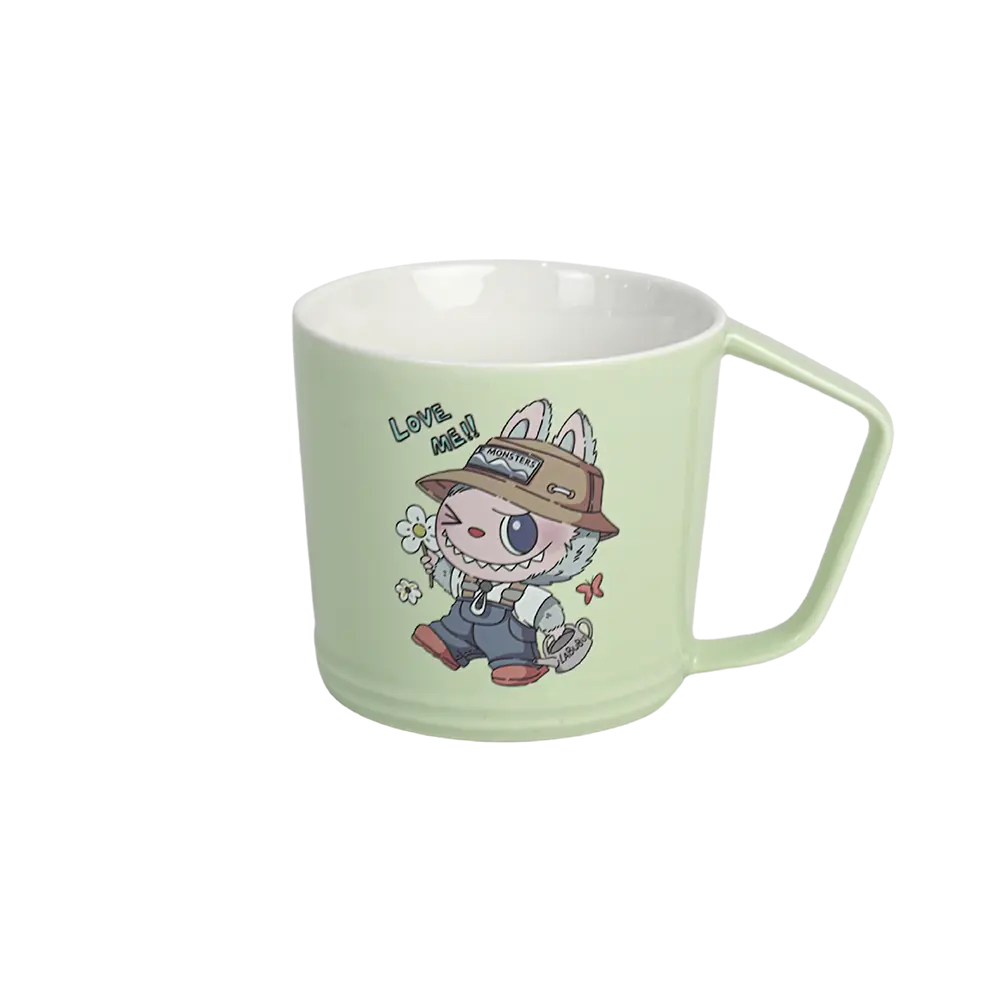 Porcelain labubu design green mug 2