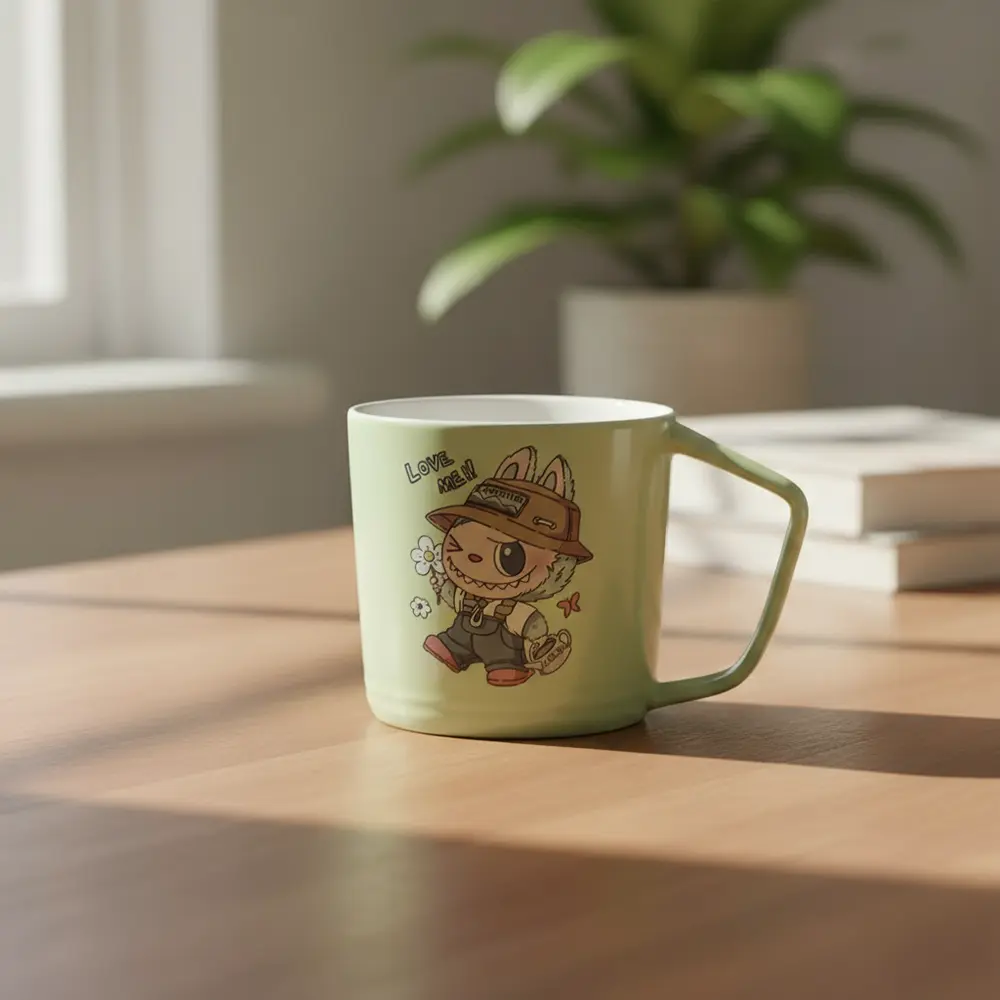 Porcelain labubu design green mug 21
