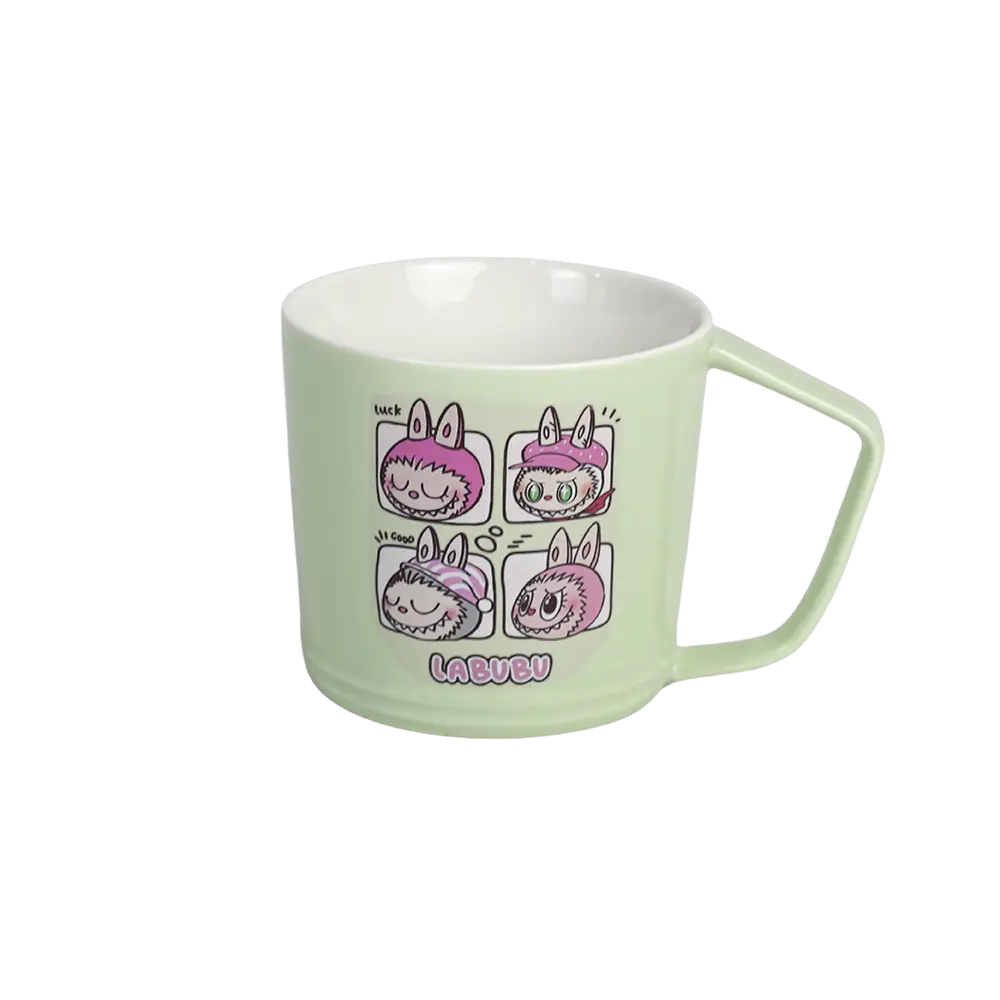 Porcelain labubu design green mug