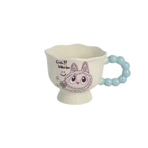 Porcelain labubu design mug with blue bobble handle