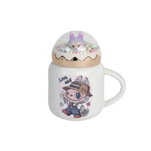 Porcelain labubu design mug with lid