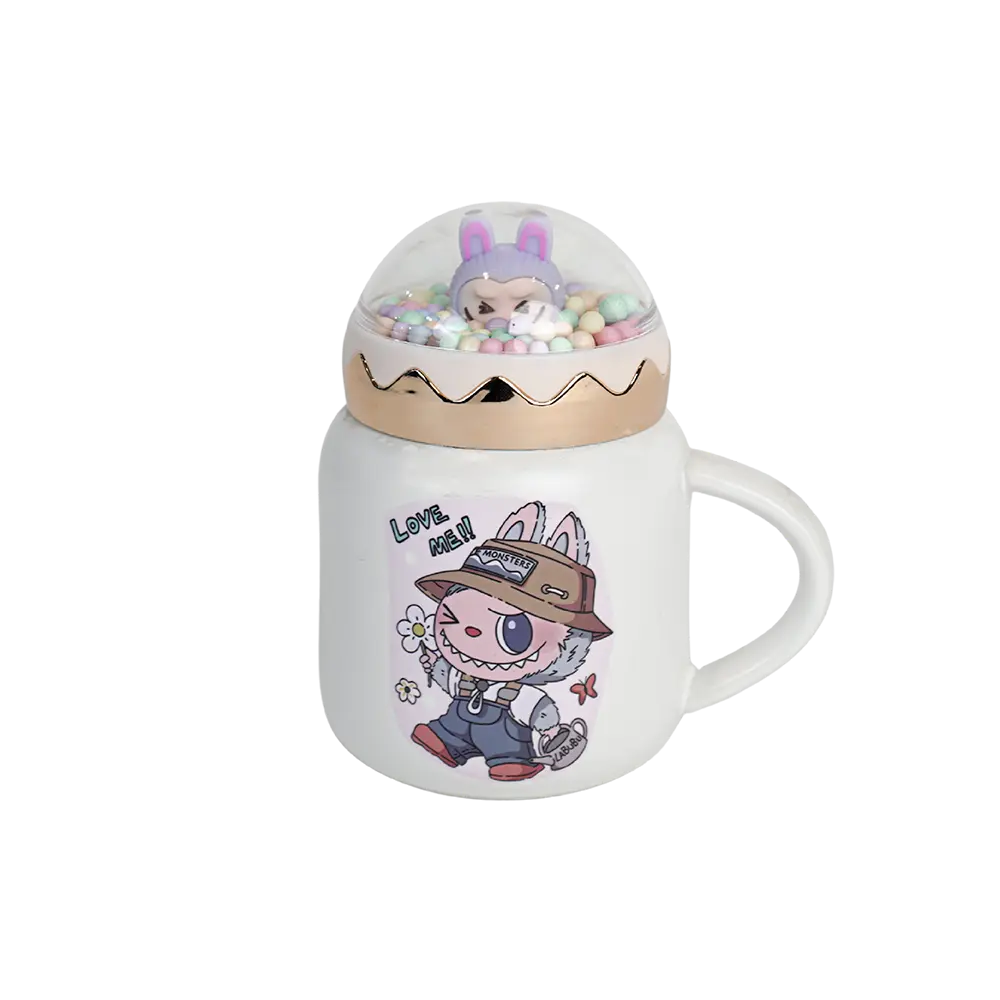 Porcelain labubu design mug with lid