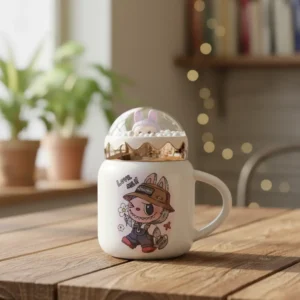 Porcelain labubu design mug with lid1