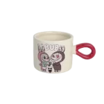 Porcelain labubu design mug with red handle