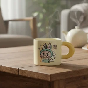 Porcelain labubu design yellow mug1