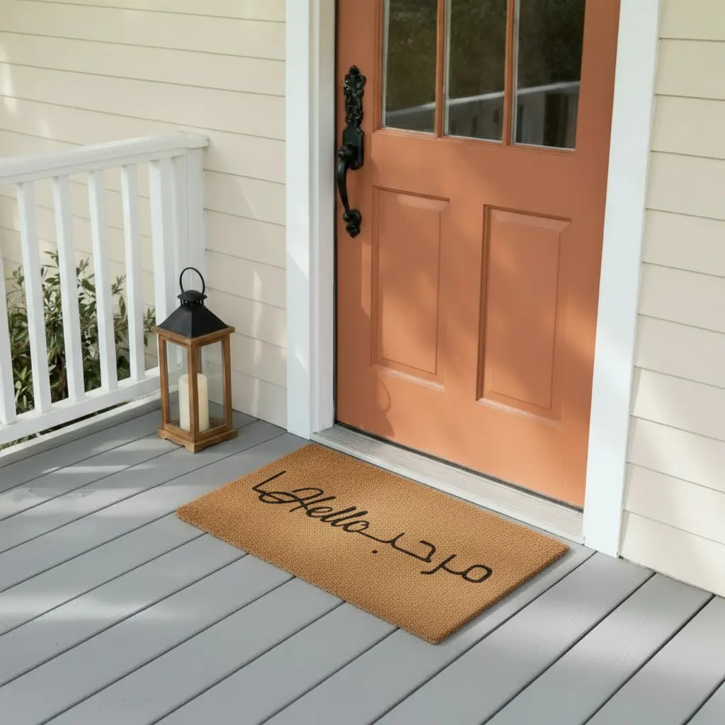 Rectangular 45x75cm hello beige straw doormat