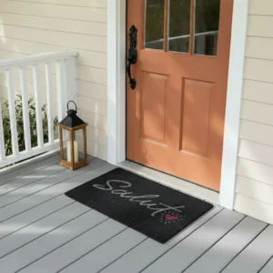 Rectangular 45x75cm salut design black straw doormat