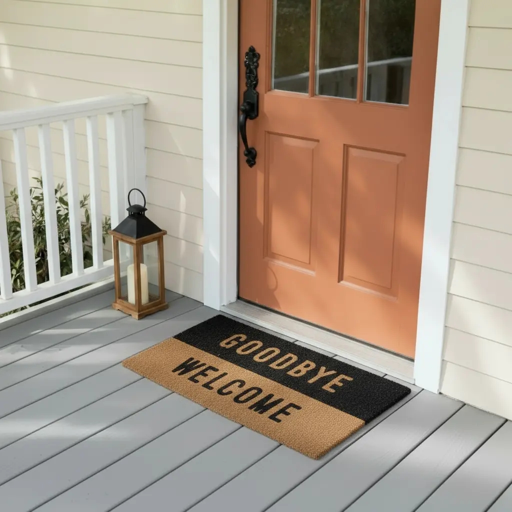 Rectangular 55x120cm beige & black straw doormat