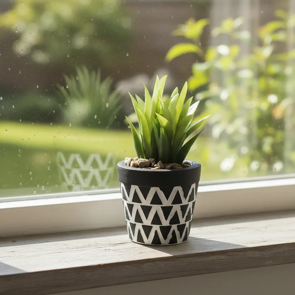 Succulent plant 10.5cm with ceramic black vase1