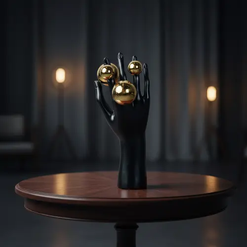 Black Abstract Hand Sculpture with Gold Orbs Big1