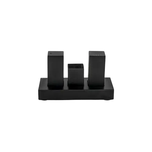 Black Modern Salt Pepper & Toothpick Holder Set with Base