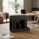 Black Stainless Steel Salt & Pepper Set with Napkin Holder1